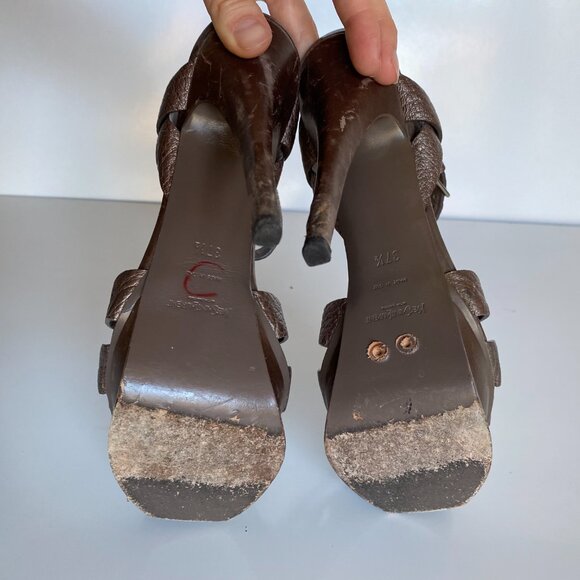 Yves Saint Laurent Bronze Tribute Croc Embossed Platform Leather High Heels Sz 7 - Picture 11 of 11
